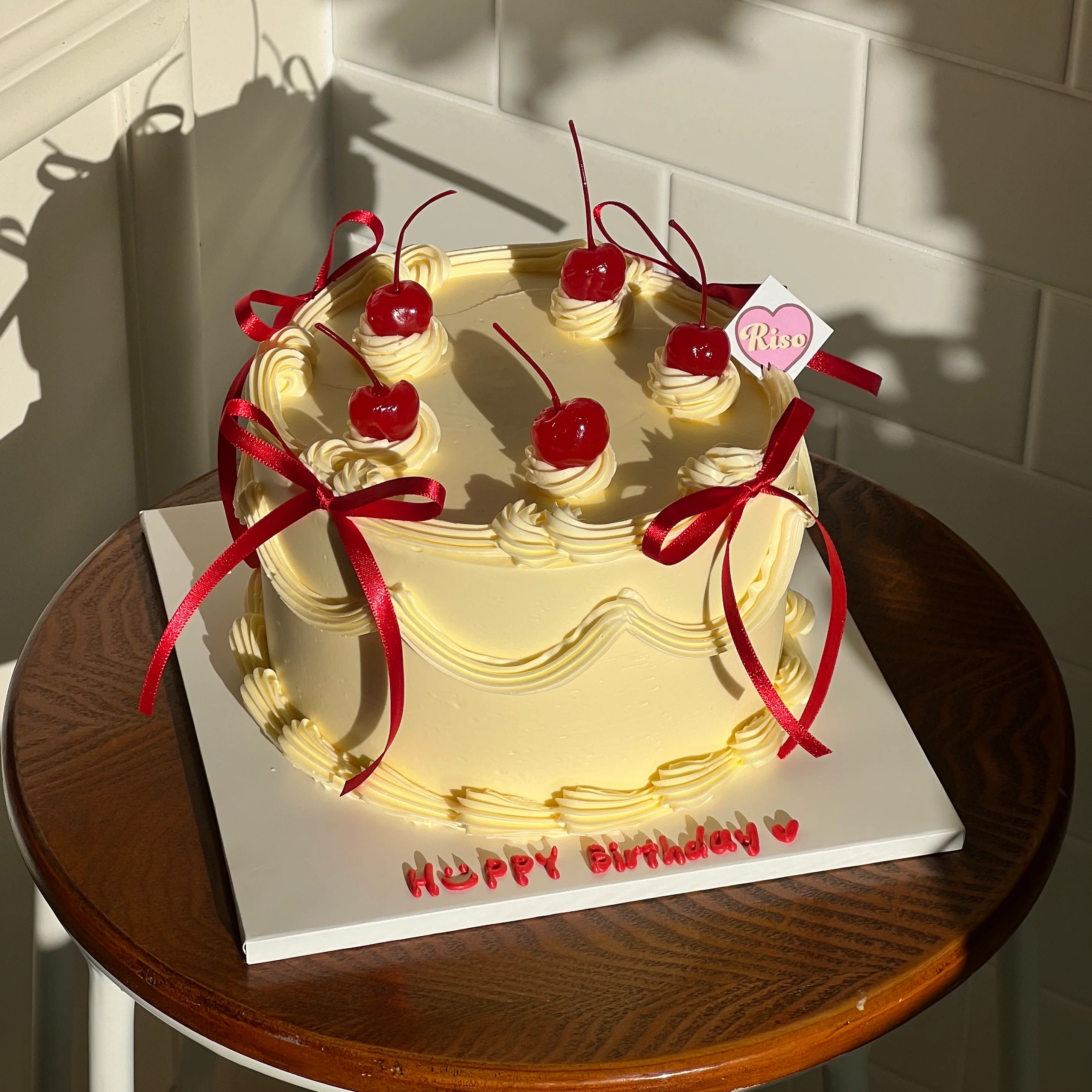 Cherry Ribbon Cake (Round/Heart) - Image 2