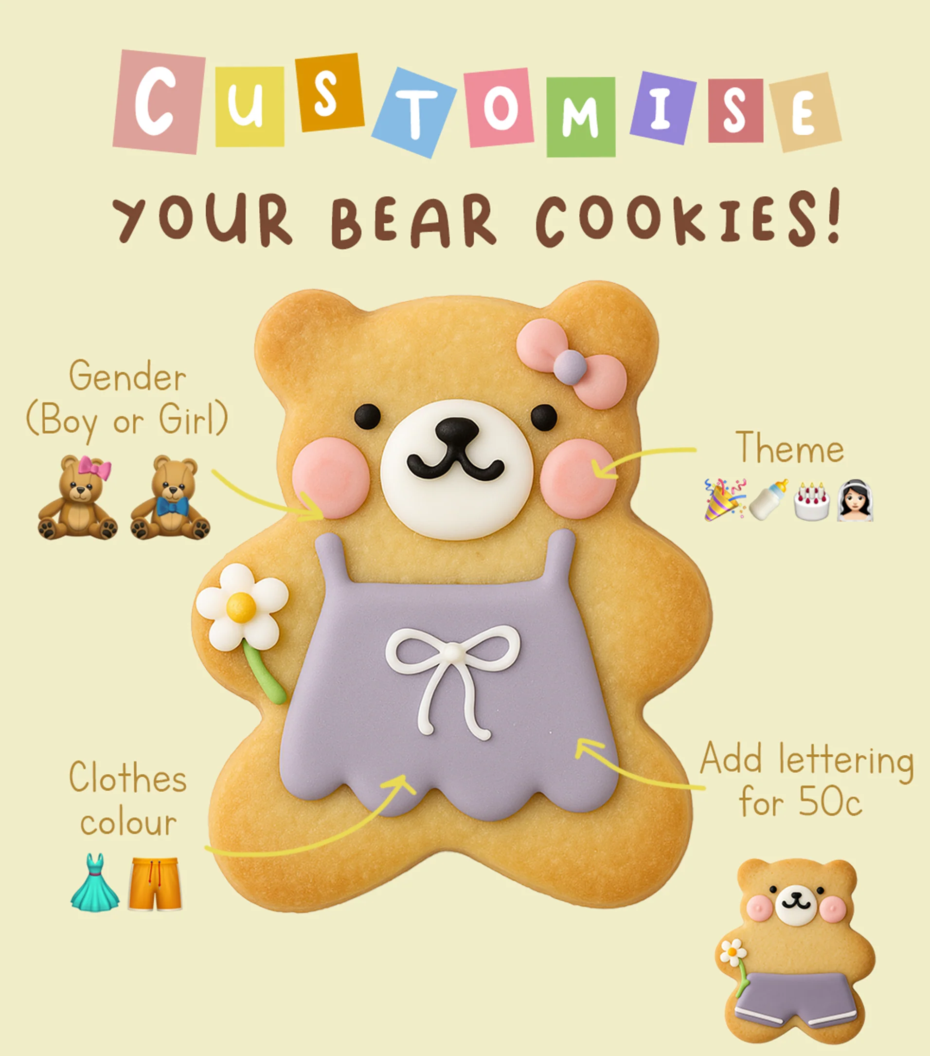 Teddy Bear Cookie (No lettering) - Image 2